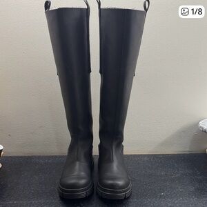 Black Ganni Recycled Rubber Knee-High Boots